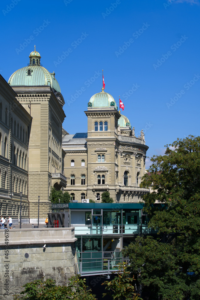 Federal Palace of Switzerland (German Bundeshaus), residence of national Swiss government and parliament. Photo taken July 29th, 2021, Bern, Switzerland.