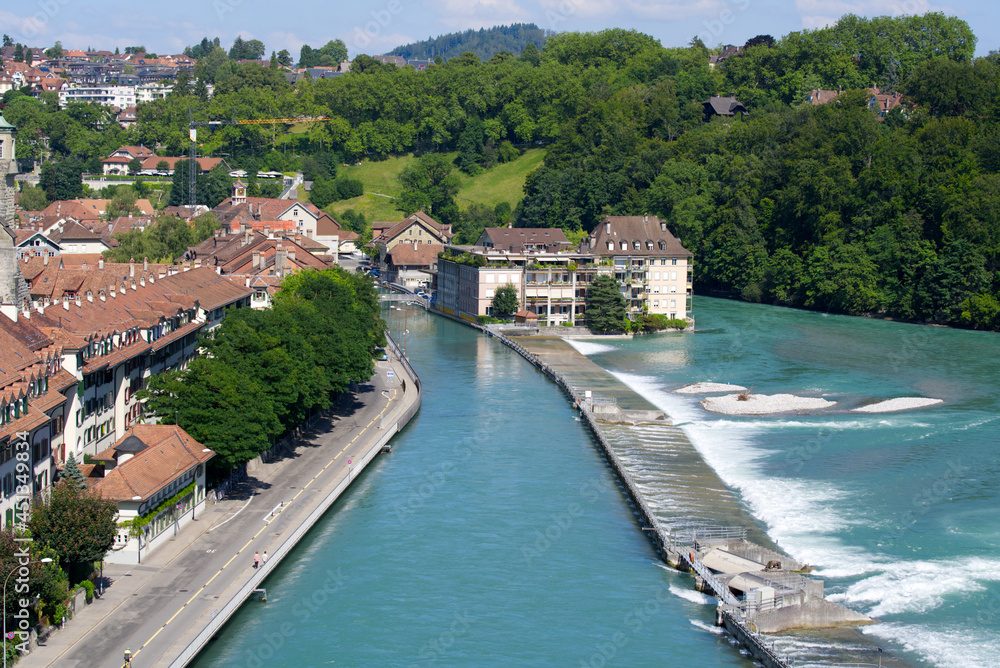 River Aare at City of Bern on a beautiful summer afternooni. Photo taken July 29th, 2021, Bern, Switzerland.