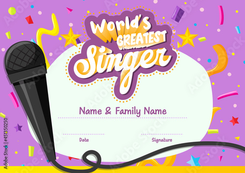 World greatest singer certificate template