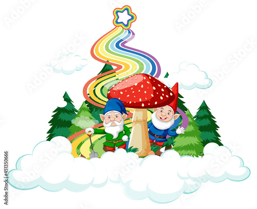 Mushroom house on the cloud with rainbow