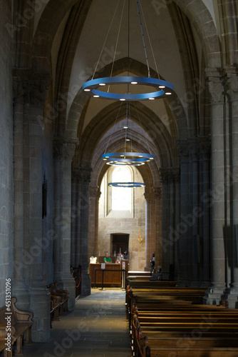 Windows indoor of the St. Peter cathedral at the old town of Geneva on a sunny summer morning. Photo taken July 29th, 2021, Geneva, Switzerland.