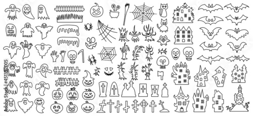 Set of silhouettes of Halloween on a white background. Vector illustration.