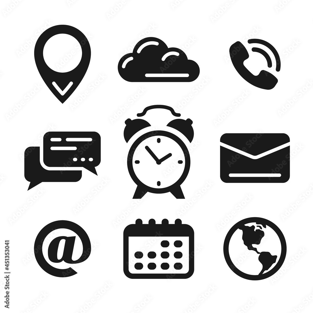 Contact us icons. Simple flat icons set isolated on white background ...