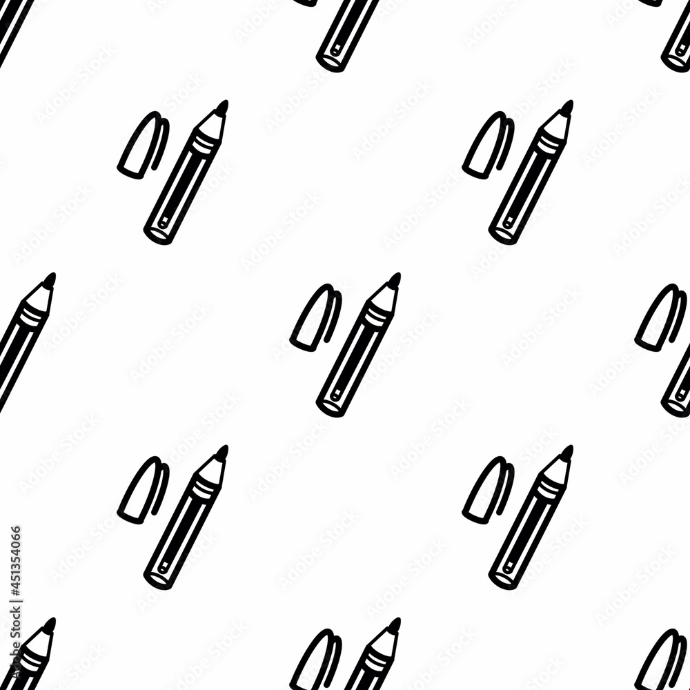 Line art pattern seamless pen and cap. Doodle learning pattern, school. For textiles, advertising Line art pattern seamless pen and cap. Doodle learning pattern, school. For textiles, advertising