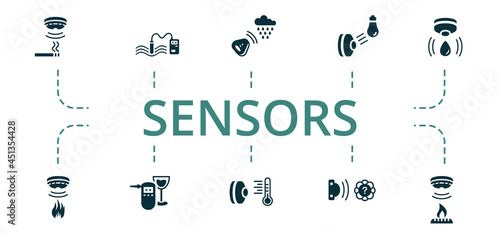 Sensors icon set. Contains editable icons theme such as alcohol sensor, gas sensor, temperature sensor and more. photo