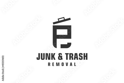 Letter P for junk removal logo design, environmentally friendly garbage disposal service, simple minimalist design icon.