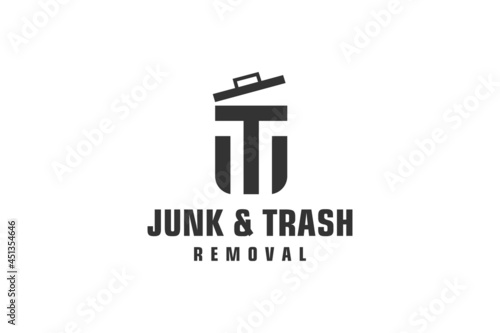 Letter T for junk removal logo design, environmentally friendly garbage disposal service, simple minimalist design icon.