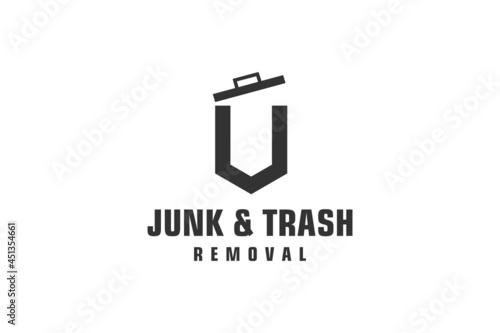 Letter V for junk removal logo design, environmentally friendly garbage disposal service, simple minimalist design icon.