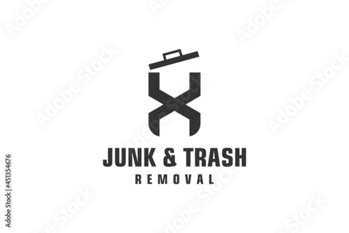 Letter X for junk removal logo design, environmentally friendly garbage disposal service, simple minimalist design icon.
