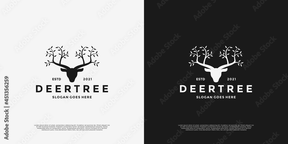 deer and tree combination logo design vector