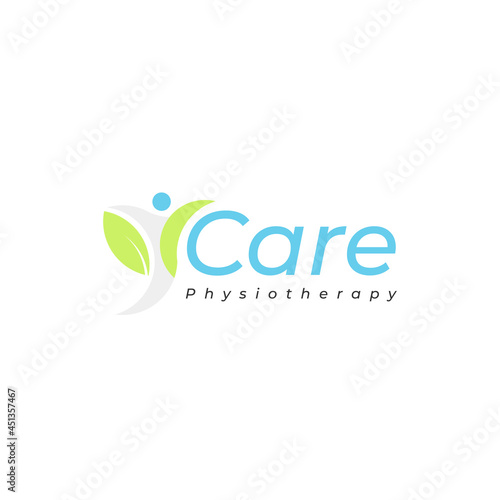 physiotherapy care logo symbol medical healthcare with human and leaf concept design inspiration