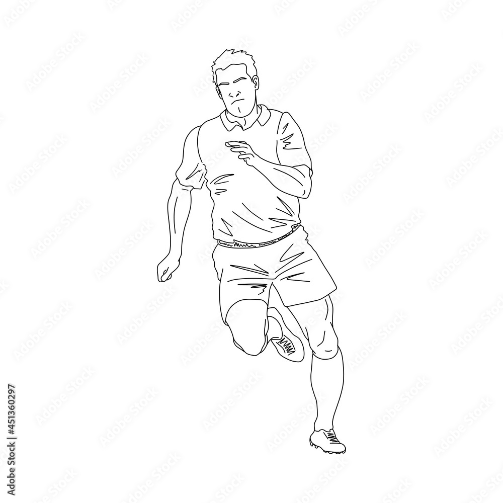 Football soccer player. Outline sketch. Running man silhouette. Vector illustration.