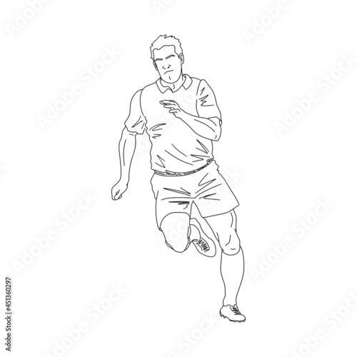 Football soccer player. Outline sketch. Running man silhouette. Vector illustration.