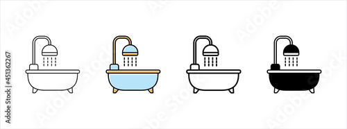 bathtub shower icon vector set. bathroom shower vector illustration