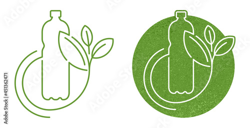 Biodegradable symbolic badge - bottle turns to plant branch