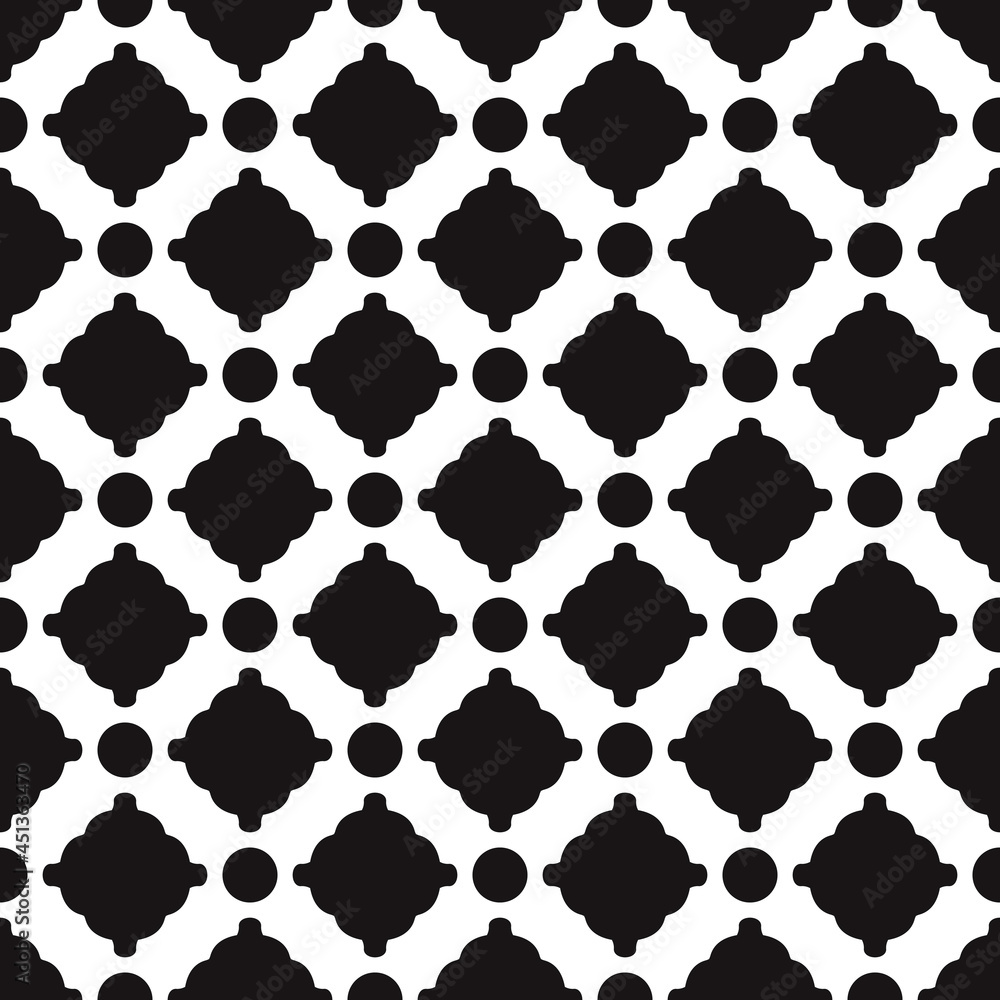 Porous rhombs and dots. Repeated pattern in vector and  black color.