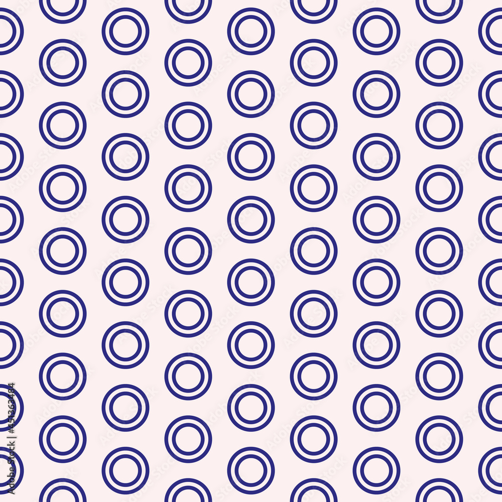 Polka bluedouble rings. Vector repeated rings and white background.