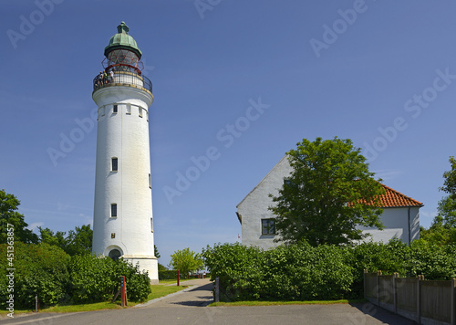 Store Heddinge, Denmark - Exterior view of Stevns Lighthouse (Stevns Fyr) at Stevens Klint, Unesco Heritage Site in Denmark, northern Europe. photo