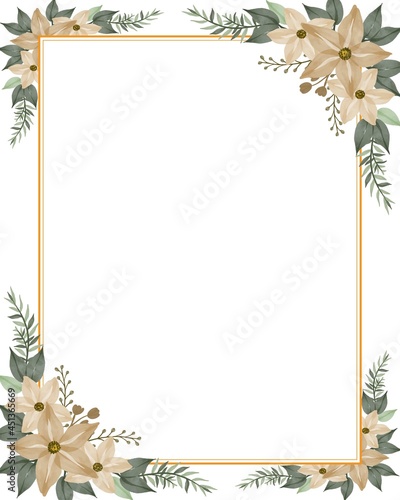 white background with cream floral watercolor frame for greeting card