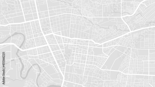 White and light grey Sendai City area vector background map, streets and water cartography illustration.