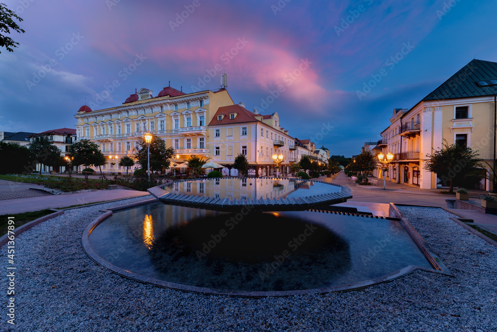 Night photography of famous Czech spa town Františkovy Lázně (Franzensbad) near historical city Cheb - Czech Republic, Europe