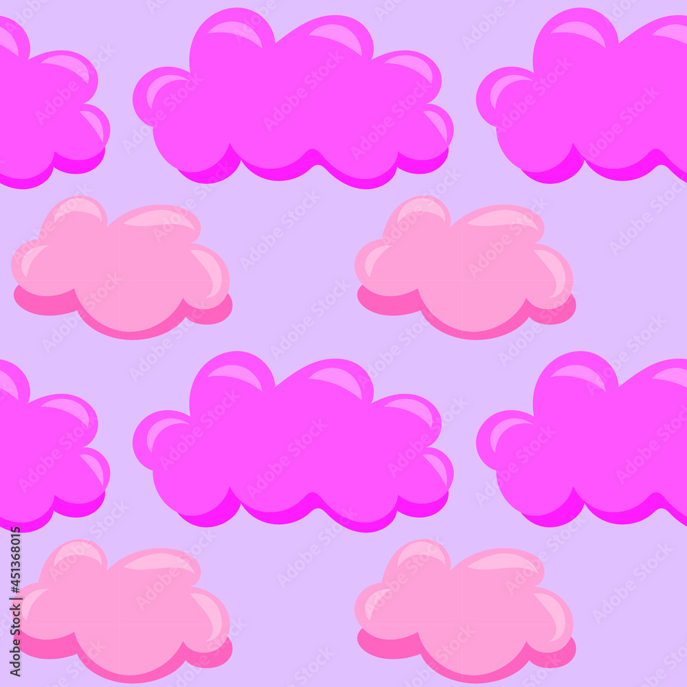 Pink cloud shape on purple background seamless pattern