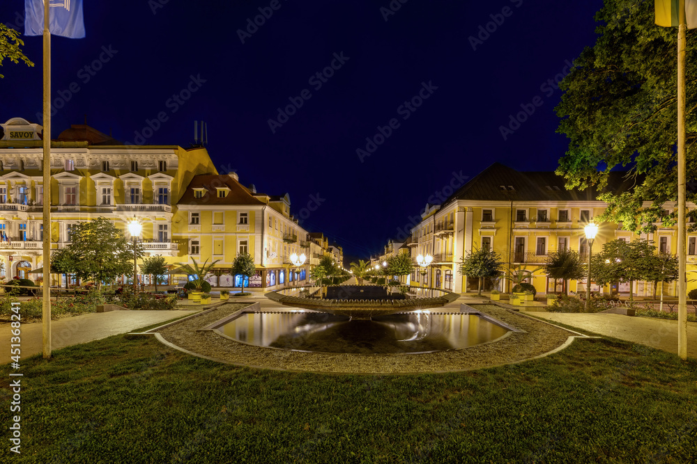 Night photography of famous Czech spa town Františkovy Lázně (Franzensbad) near historical city Cheb - Czech Republic, Europe