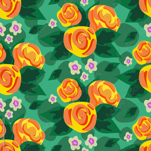Modern rose with leaves seamless vector pattern