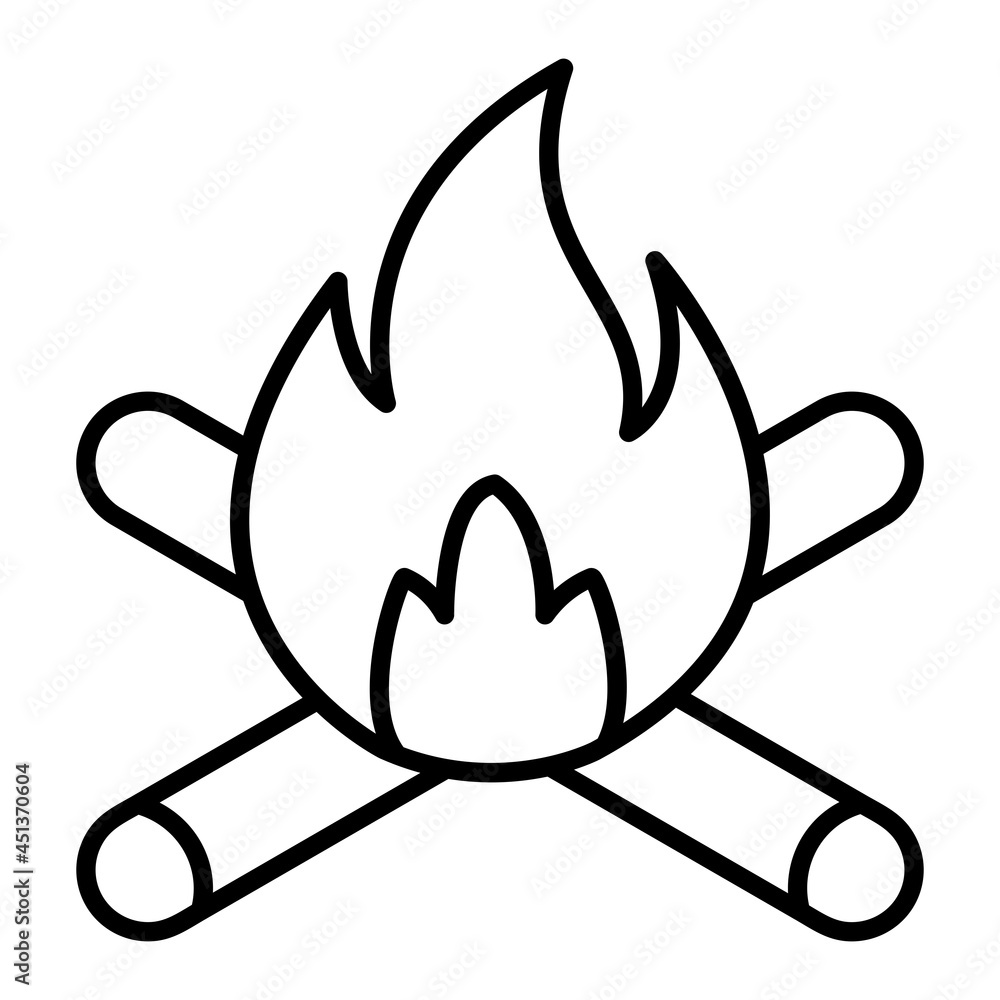 Campfire Vector Outline Icon Isolated On White Background Campfire Vector Outline Icon Isolated On White Background