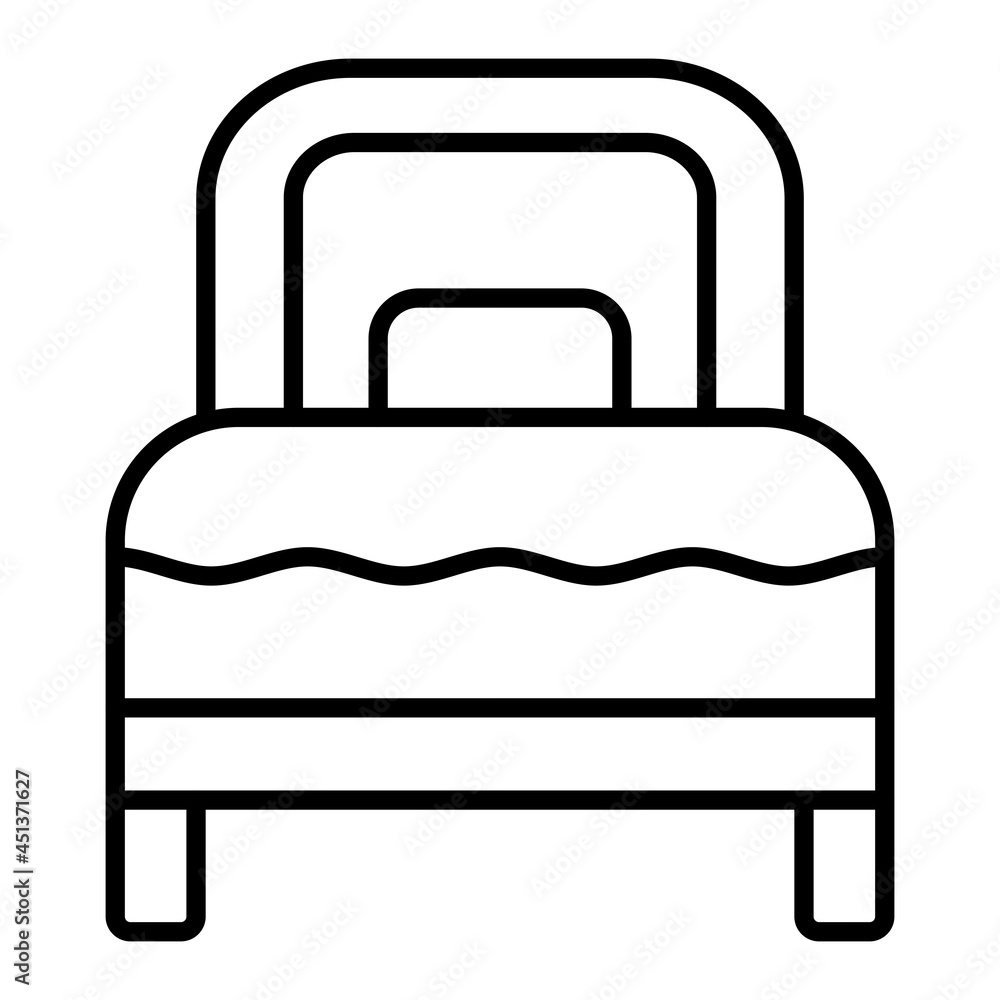 Single bed Vector Outline Icon Isolated On White Background Single bed Vector Outline Icon Isolated On White Background