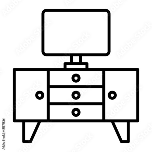 Tv Stand Vector Outline Icon Isolated On White Background