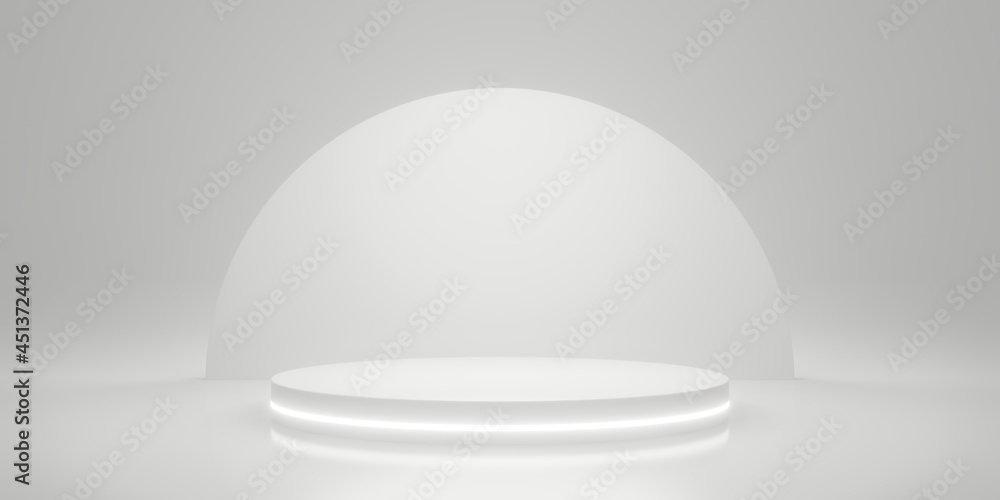 Blank white gradient background with circle glowing product display ...