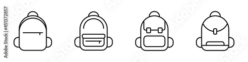 Backpacks icons set for school, study and sports. Vector illustration