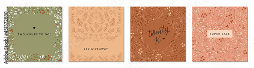 Trendy floral square templates. Suitable for social media posts, mobile apps, banners design and web, internet ads.