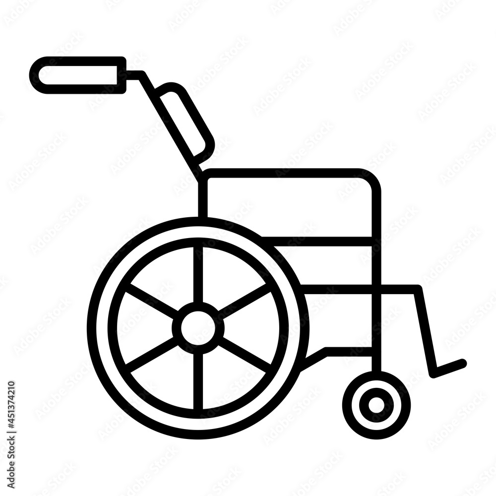 Wheel Chair Vector Outline Icon Isolated On White Background