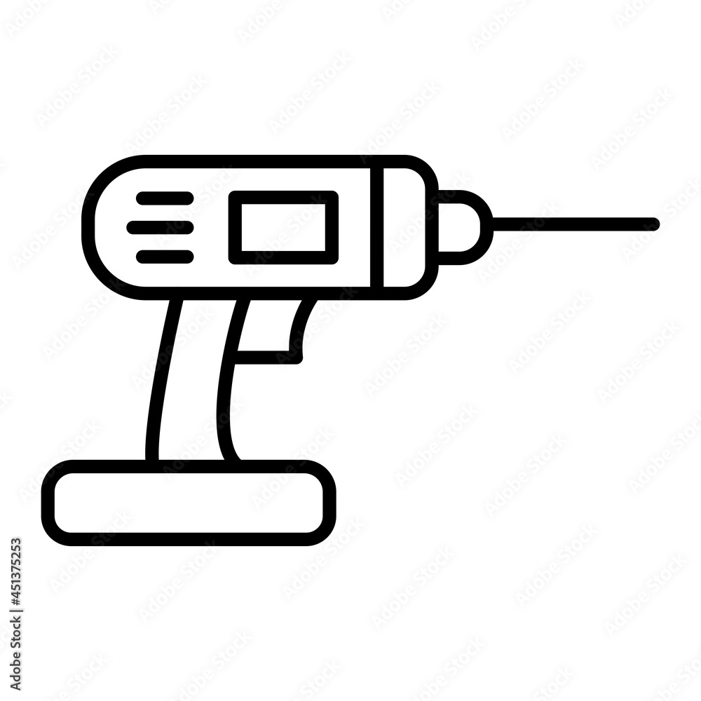 Drill Vector Outline Icon Isolated On White Background Drill Vector Outline Icon Isolated On White Background