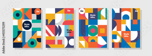 Collection of corporate identity flyer templates. A4 vector business presentation set geometric orientation mockup. Company report includes a bundle of abstract geometric illustration design layouts.