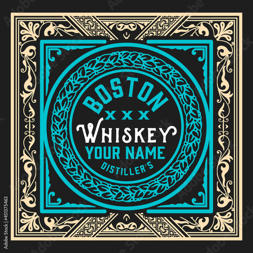 Whiskey label with old frames