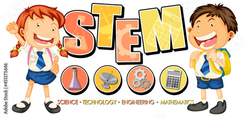 STEM education logo with children cartoon character