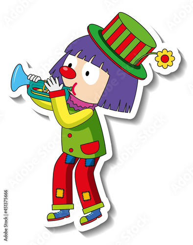 Sticker template with happy clown cartoon character isolated