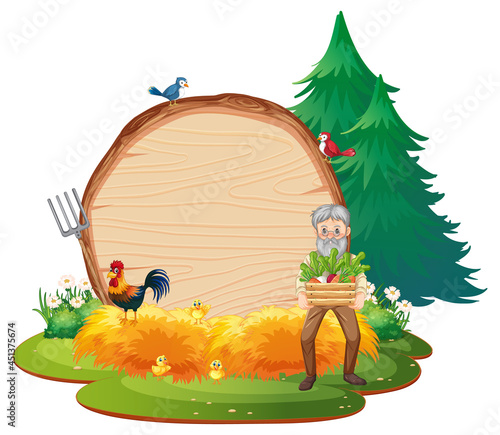 Empty banner template in the farm scene isolated on white background