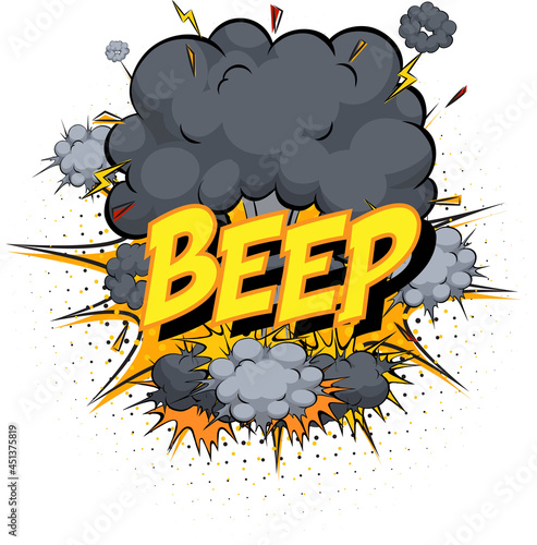 Word Beep on comic cloud explosion background