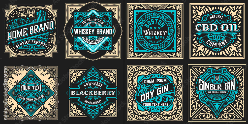 Set of 8 labels. Western style