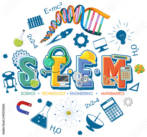 STEM education logo with icon ornament elements