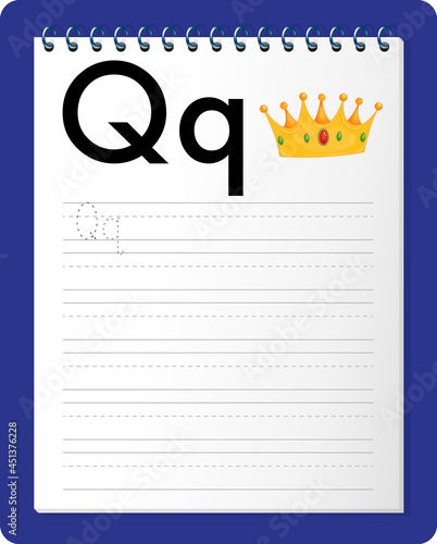 Alphabet tracing worksheet with letter Q and q
