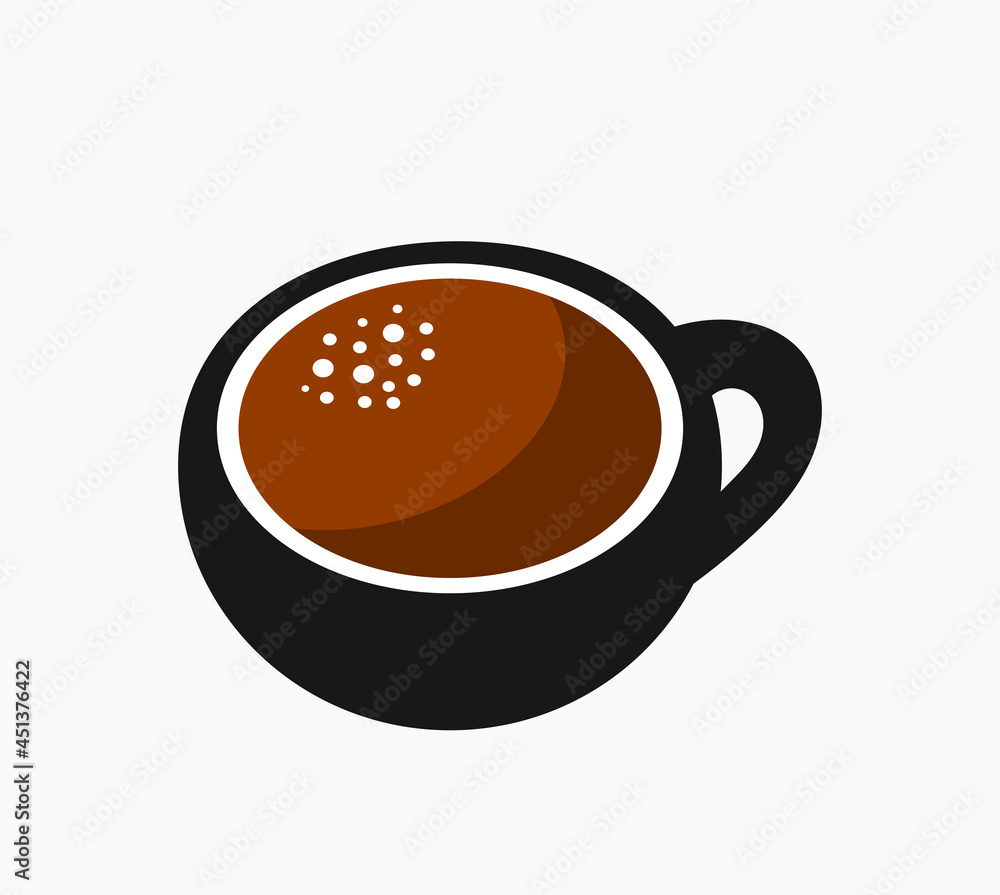 Coffee cup icon, black espresso coffee. Coffee cup icon, black espresso coffee.