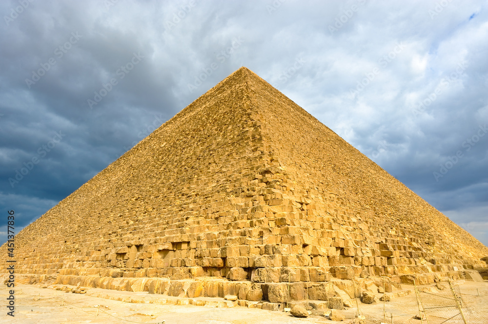 The Great Pyramid of Khufu (Cheops) in Giza, Egypt. Landscape in Egypt. A pyramid in the desert. Africa. The Wonders of the World