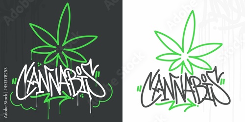 Abstract Hip Hop Hand Written Urban Street Art Graffiti Style Word Cannabis Vector Illustration Art