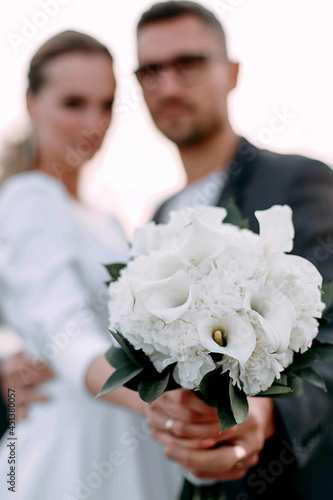 Wedding bouquet of white flowers. Style loft