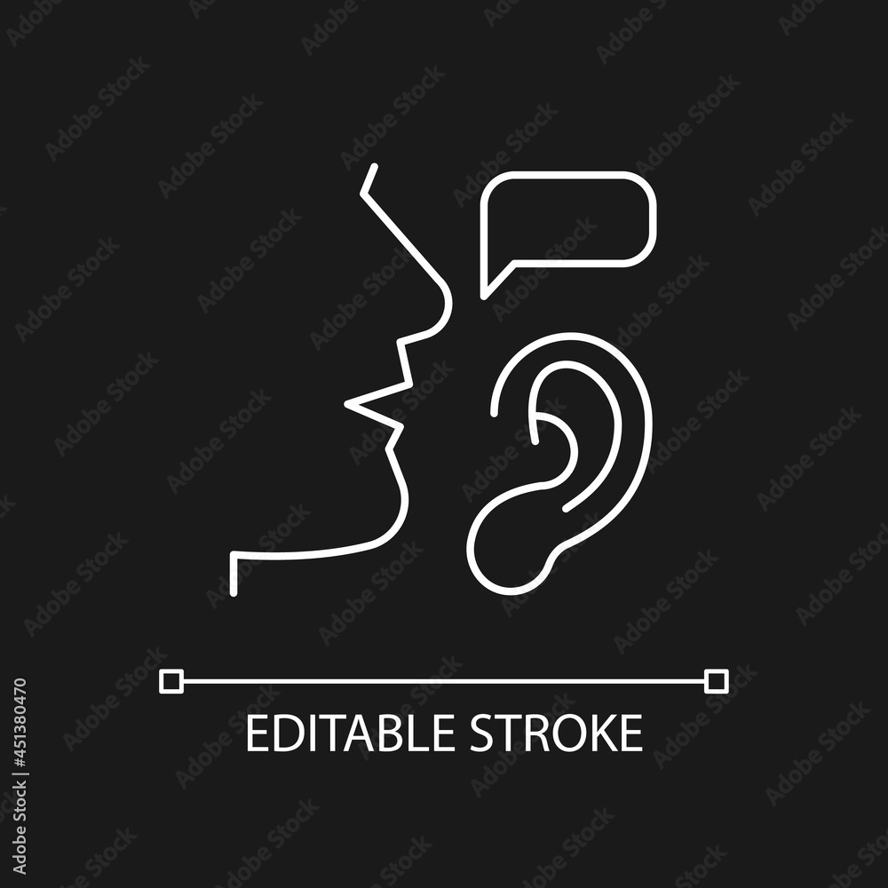 Active listening white linear icon for dark theme. Building trustful ...